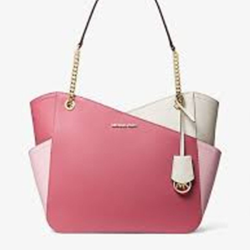 Nwt Michael Kors Jet Set Leather Shoulder Bag Tote Pink Gold Chain Ivory Blush
